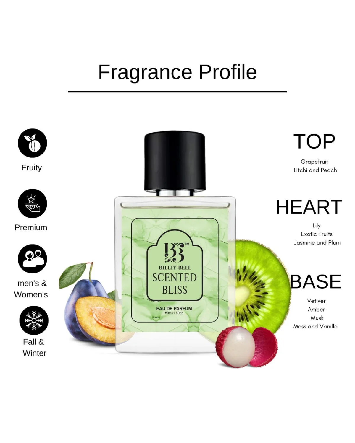 Billiy Bell Scented Bliss Eau De Parfum for Men – 50ml / 1.69 fl oz – Fresh & Juicy Fruity Tropical Fragrance image 3